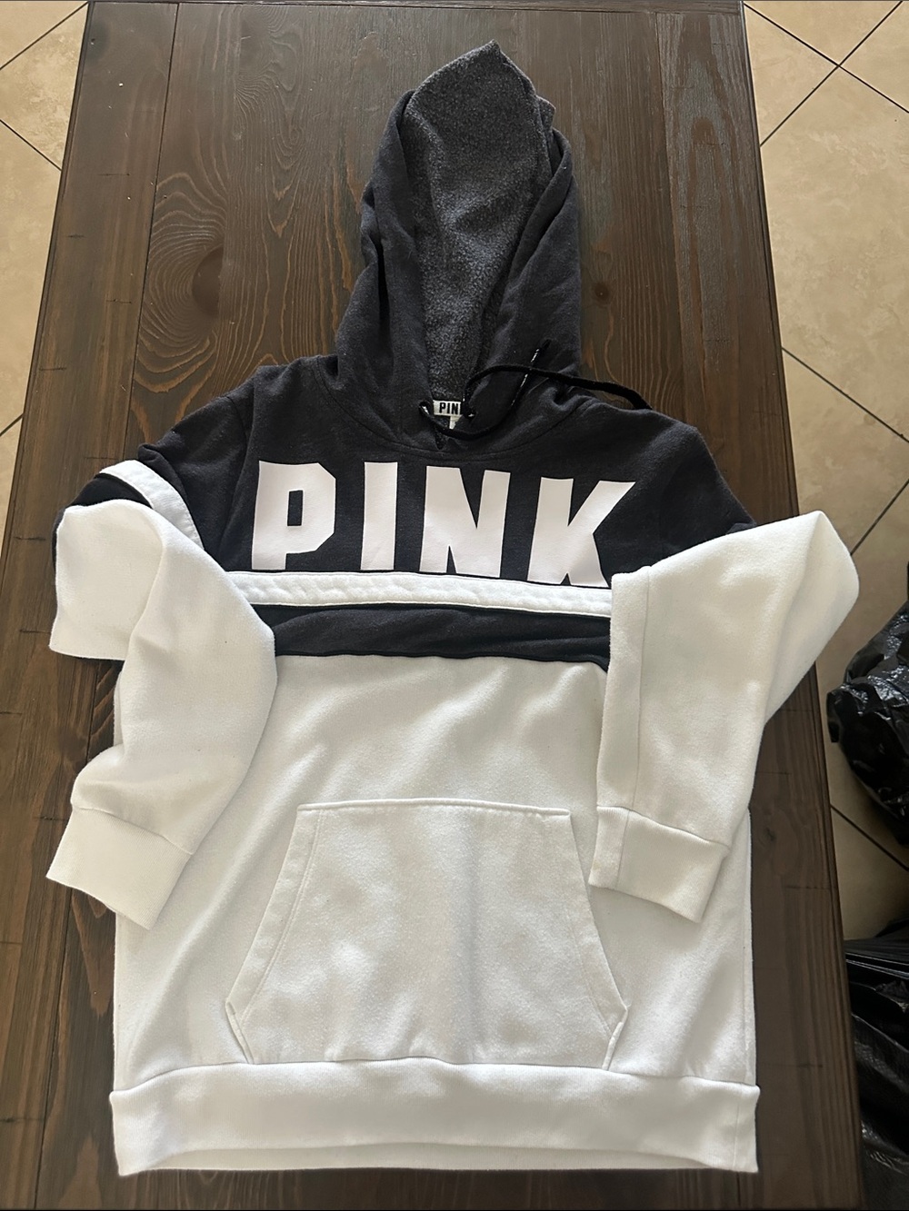 PINK Victoria's Secret Black and White Colorblock Hoodie